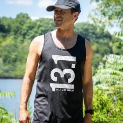 Men's Running Performance Tank Top - 13.1 Half Marathon Vertical -goneforarun Sales 2023 tr 46886 BLACK LIFESTYLE