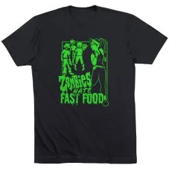 Running Short Sleeve T-Shirt - Zombies Hate Fast Food -goneforarun Sales 2023 tr 46935 BLACK FLAT