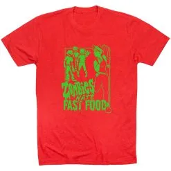 Running Short Sleeve T-Shirt - Zombies Hate Fast Food -goneforarun Sales 2023 tr 46935 RED FLAT