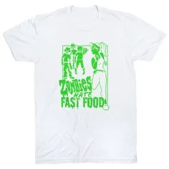 Running Short Sleeve T-Shirt - Zombies Hate Fast Food -goneforarun Sales 2023 tr 46935 WHITE FLAT