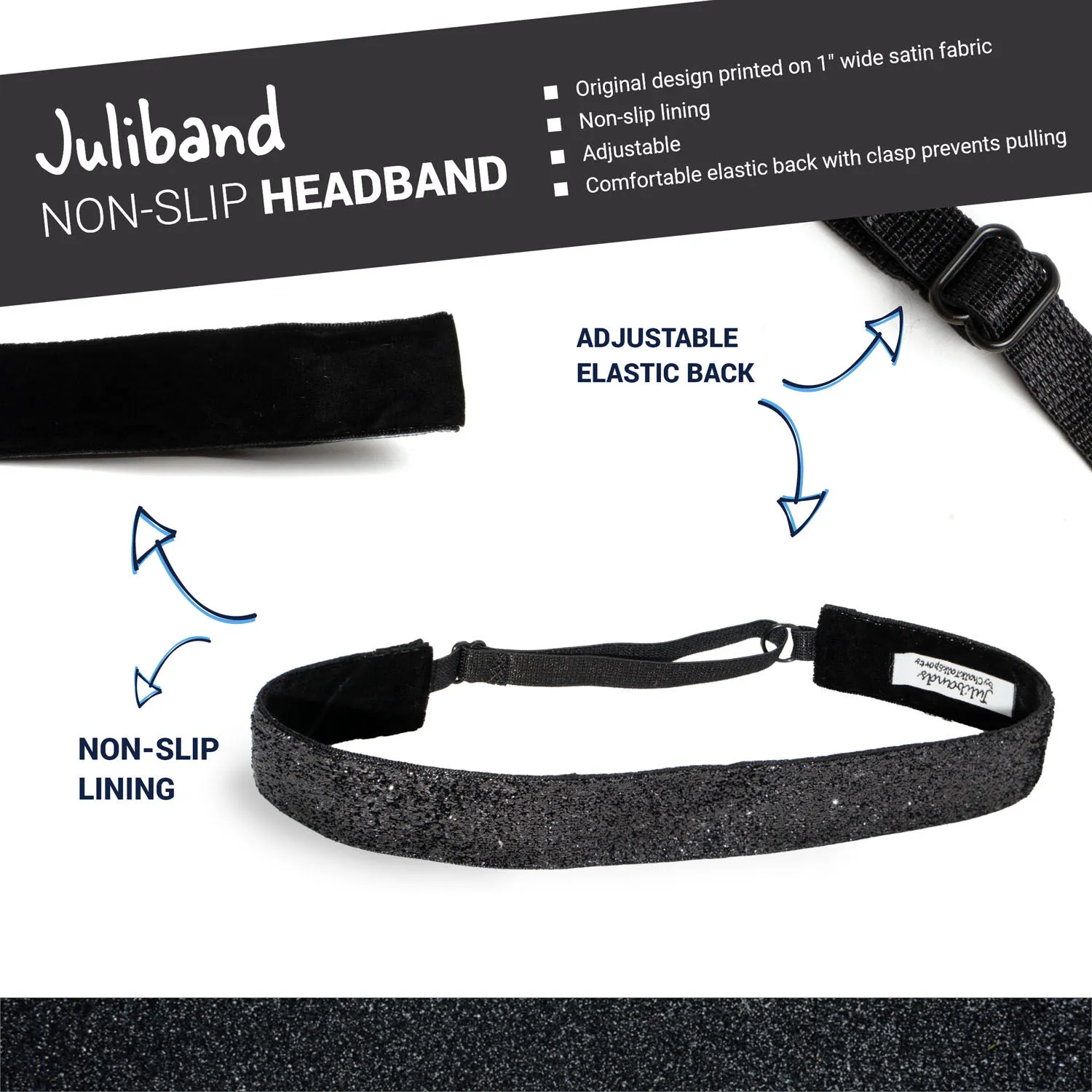 Running Juliband Non-Slip Deluxe Headband - Black Glitter 4 Running Juliband Non-Slip Deluxe Headband - Black Glitter - Image 2