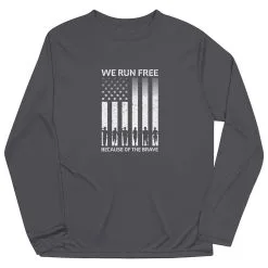Men's Running Long Sleeve Performance Tee - Because Of The Brave -goneforarun Sales 2023 tr 47597 GRAPHITE FLAT