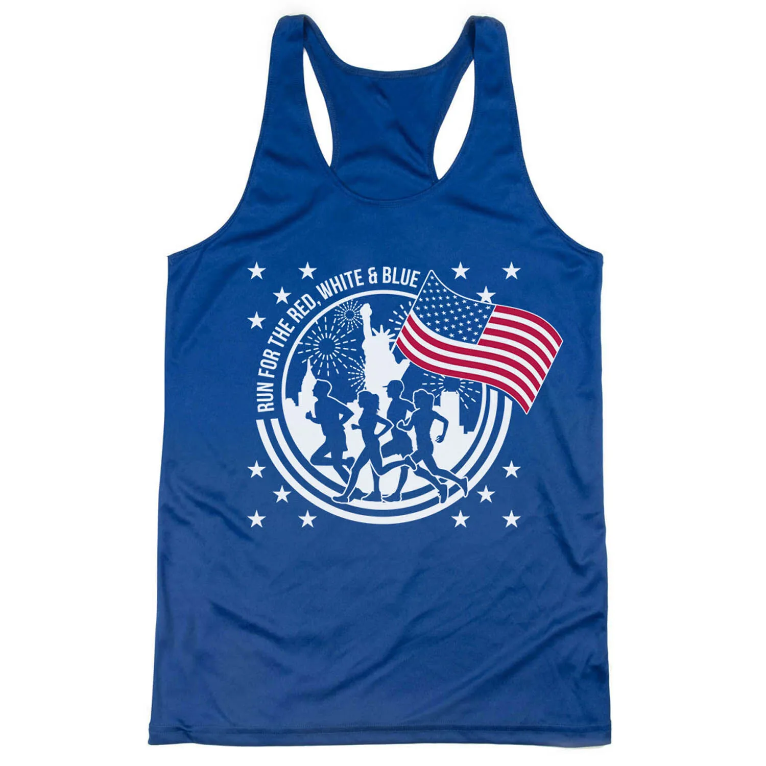 Women's Racerback Performance Tank Top - Run For The Red, White & Blue 3 Women's Racerback Performance Tank Top - Run For The Red, White & Blue