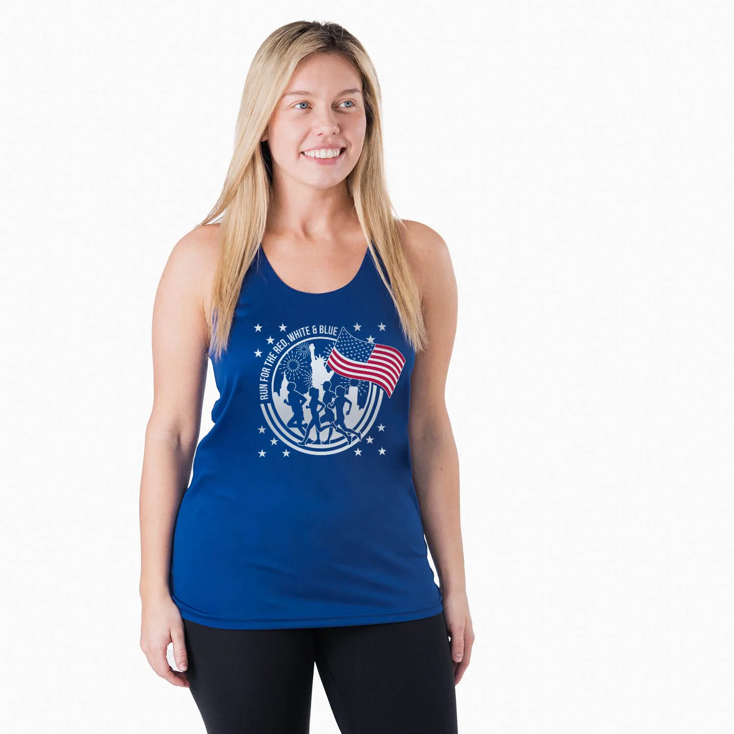 Women's Racerback Performance Tank Top - Run For The Red, White & Blue 4 Women's Racerback Performance Tank Top - Run For The Red, White & Blue - Image 2