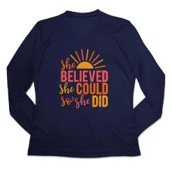 Women's Long Sleeve Tech Tee - She Believed -goneforarun Sales 2023 tr 47652 NAVY MAIN